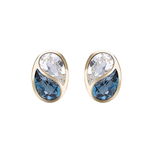 Puzzle: London Blue and White Topaz Special Cut Bezel Set Stud Earring in 18K Yellow Gold