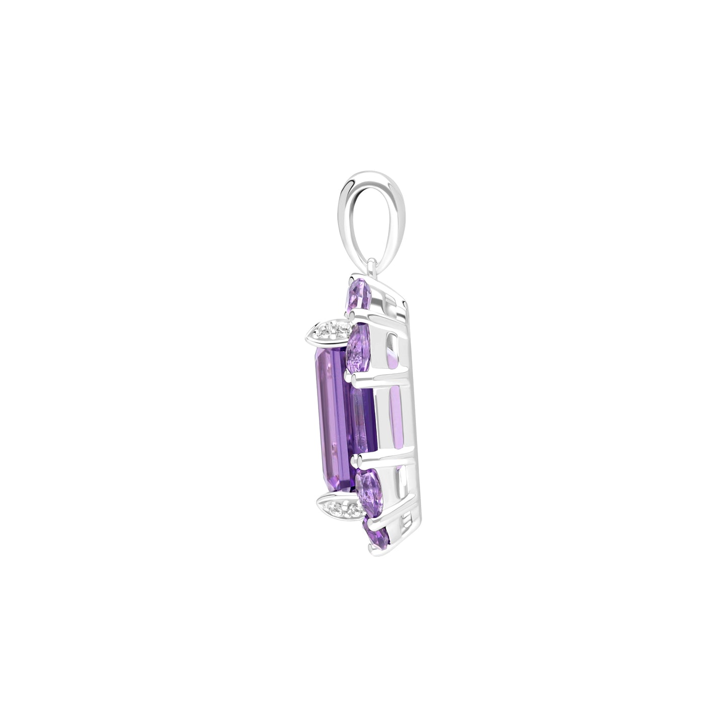 Novalty: Amethyst Octagon Cut Pendant with White Topaz Accents in 18K White Gold