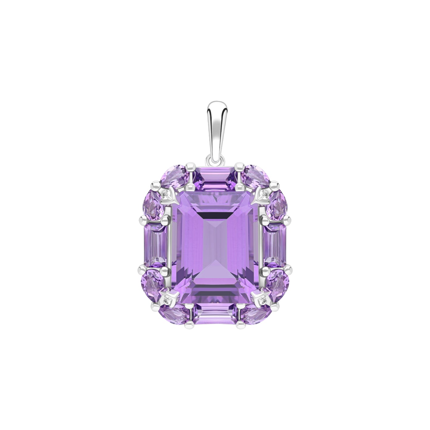 Novalty: Amethyst Octagon Cut Pendant with White Topaz Accents in 18K White Gold