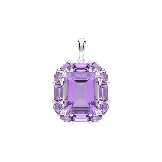 Novalty: Amethyst Octagon Cut Pendant with White Topaz Accents in 18K White Gold