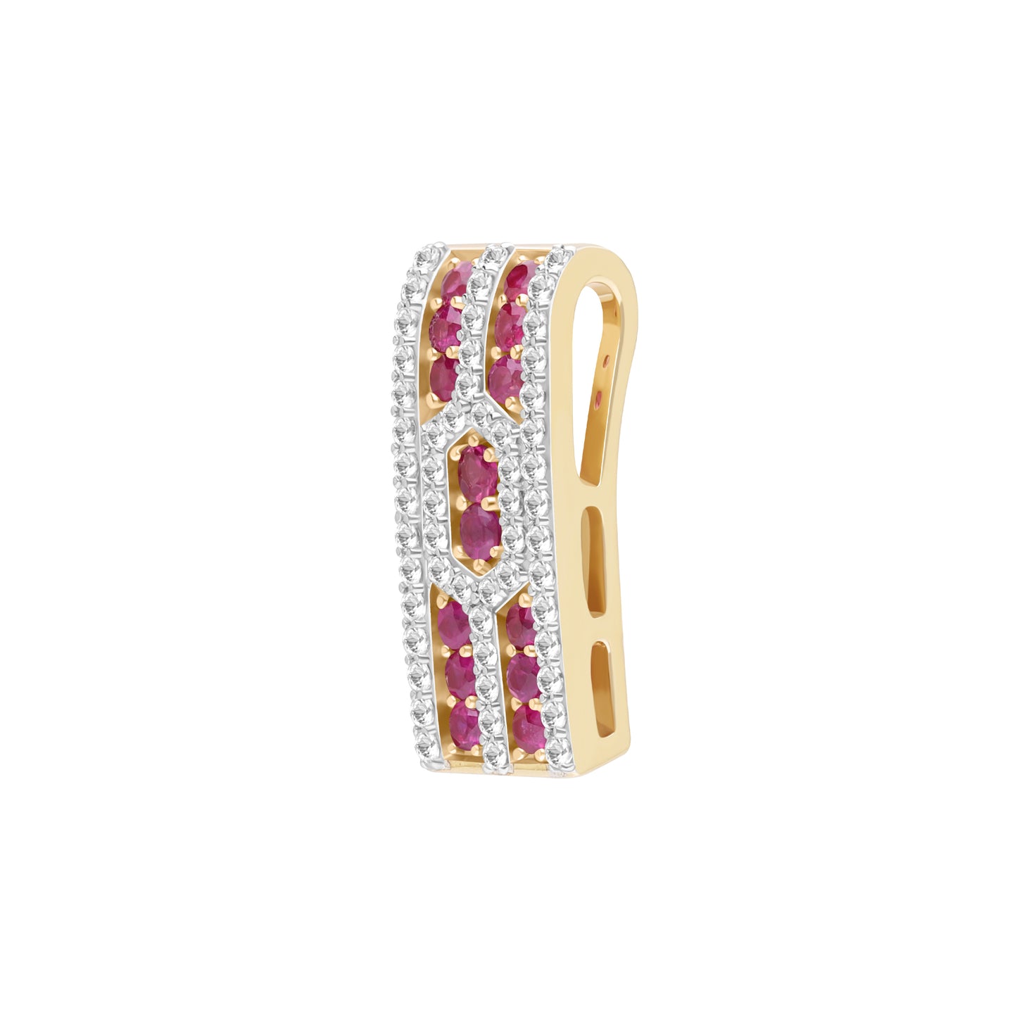 Novalty: Ruby Round Cut and White Topaz Pendant in 18K Yellow Gold