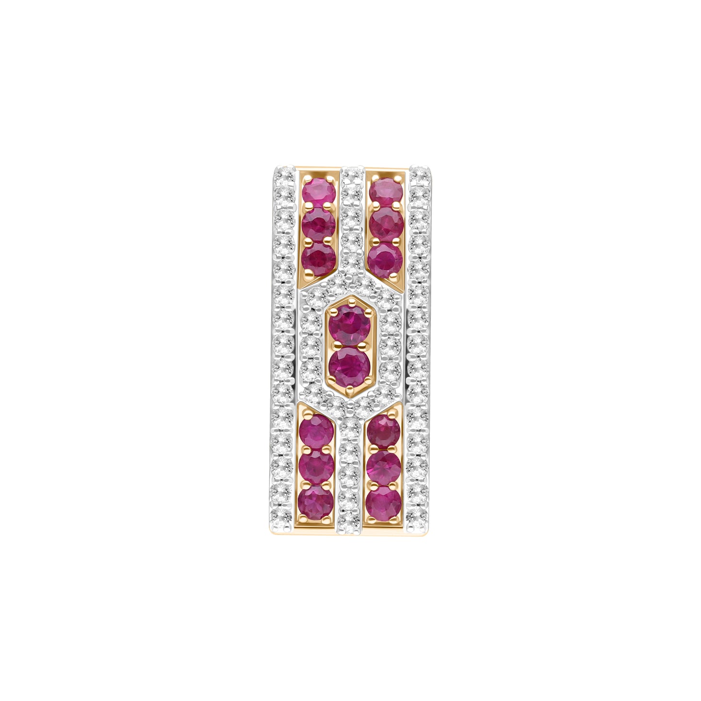 Novalty: Ruby Round Cut and White Topaz Pendant in 18K Yellow Gold