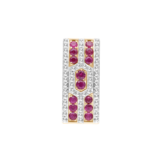 Novalty: Ruby Round Cut and White Topaz Pendant in 18K Yellow Gold