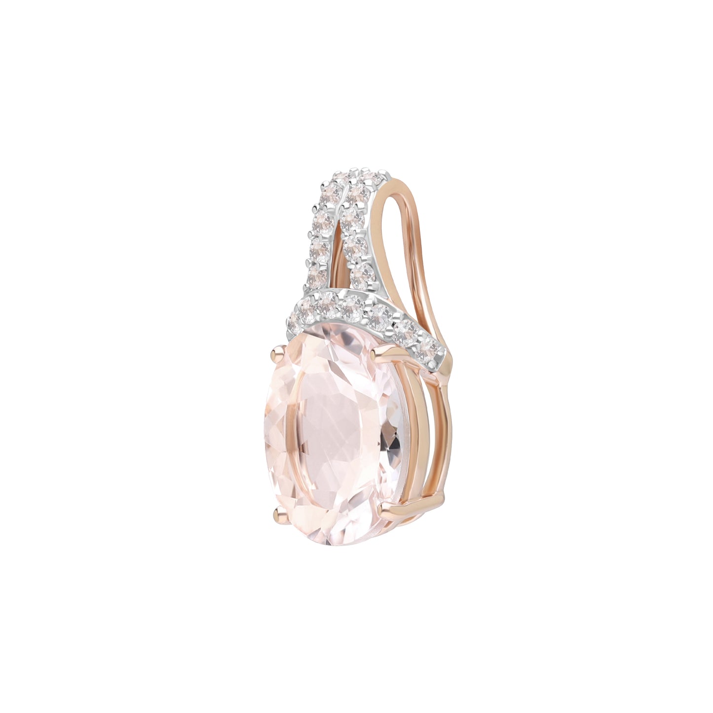 Novalty: Morganite Oval Cut 4-Prong Pendant with White Topaz Accents in 18K Rose Gold