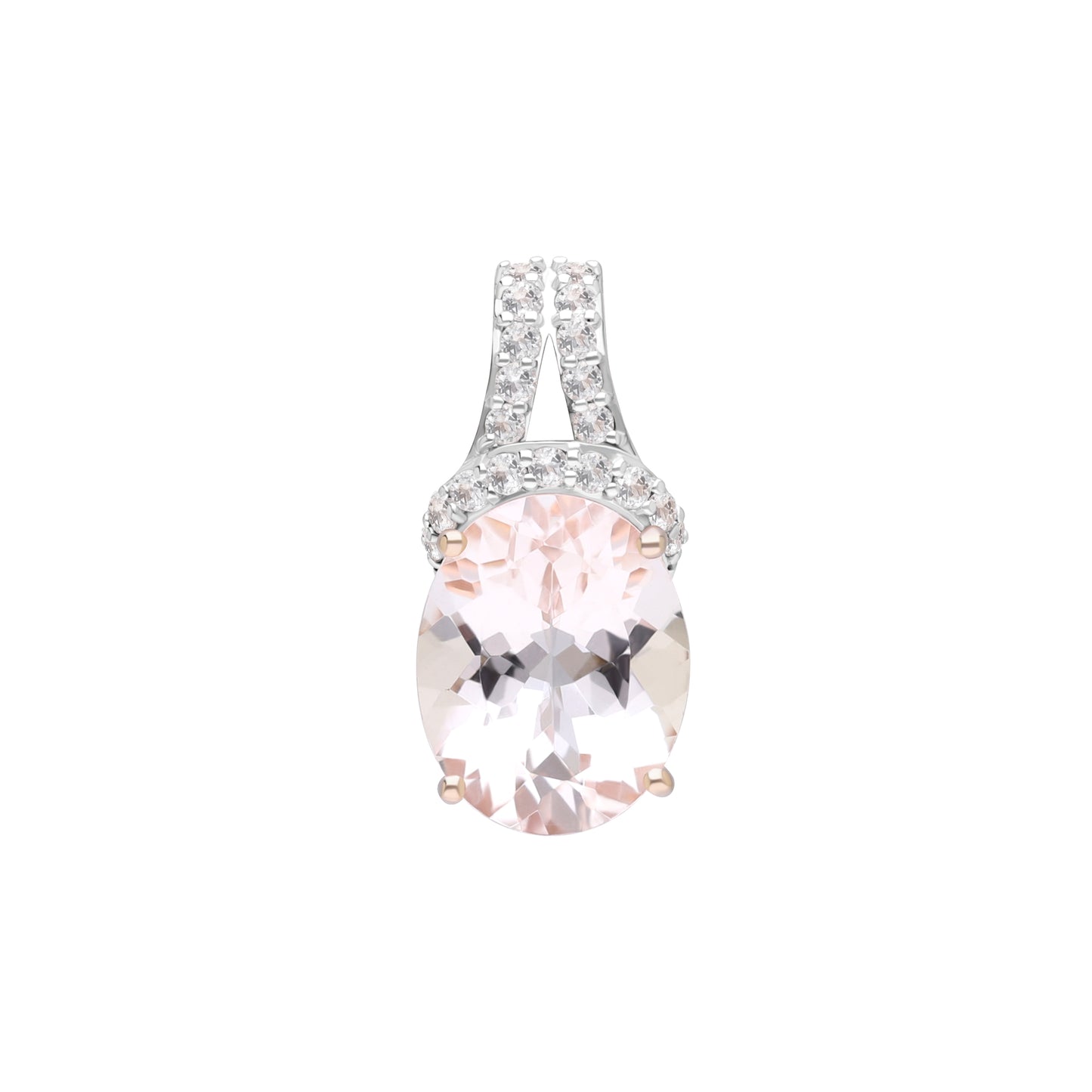 Novalty: Morganite Oval Cut 4-Prong Pendant with White Topaz Accents in 18K Rose Gold