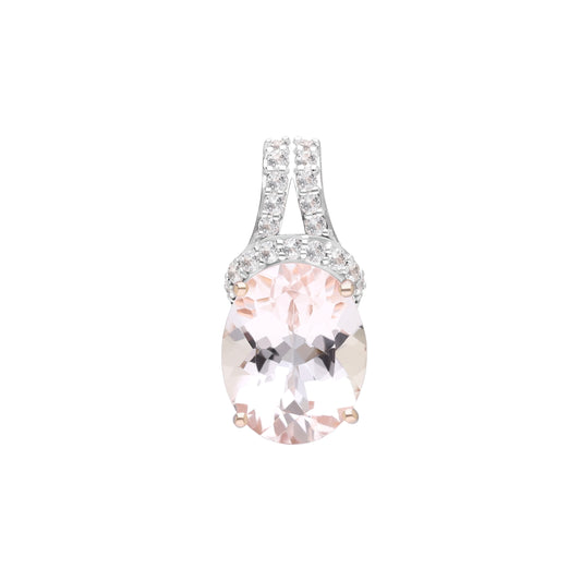 Novalty: Morganite Oval Cut 4-Prong Pendant with White Topaz Accents in 18K Rose Gold