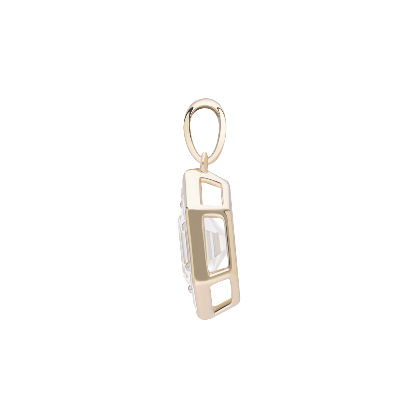 Puzzle: White Topaz Hexagon Cut 6-Prong and Bezel Set Pendant in 18K Yellow Gold