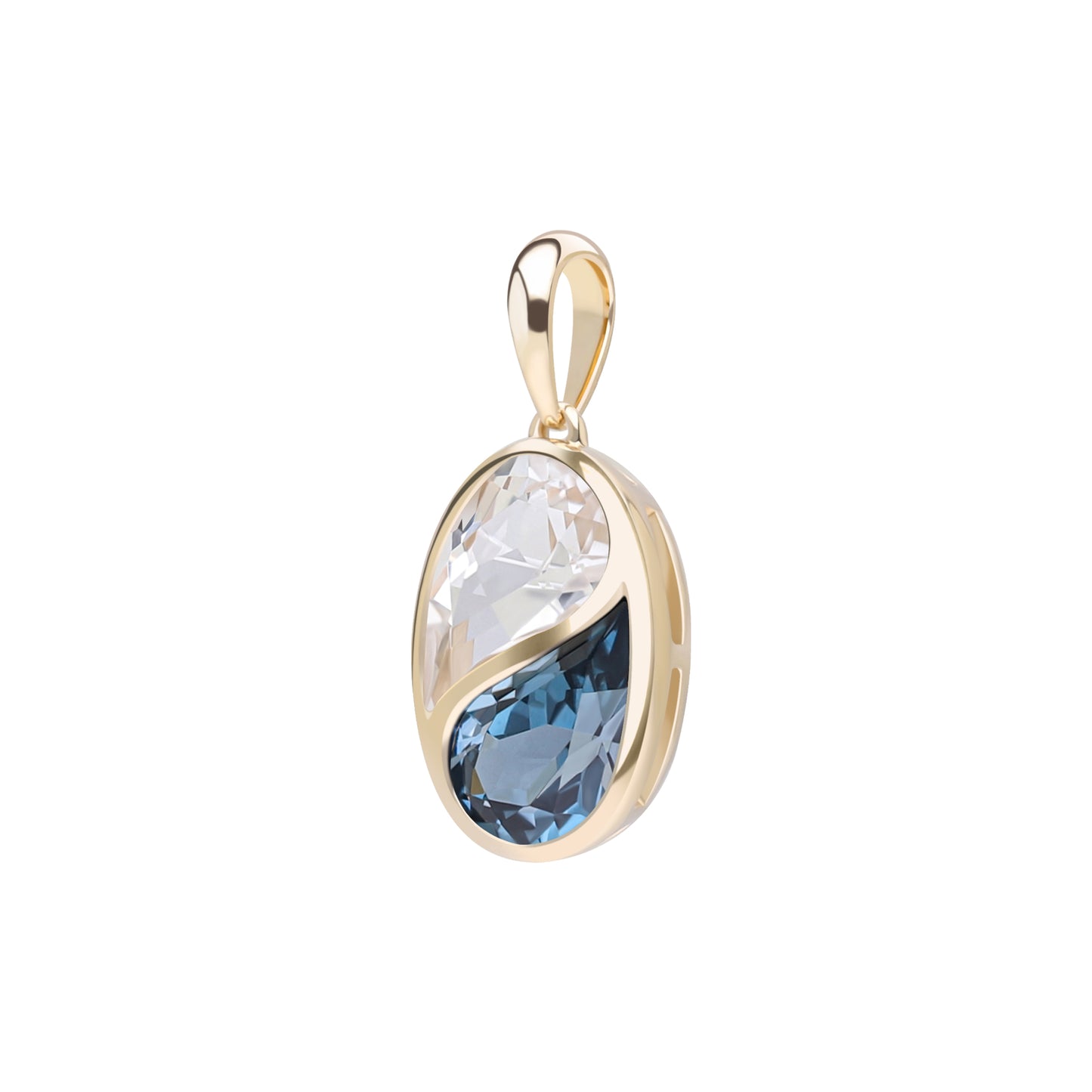 Puzzle: London Blue and White Topaz Special Cut Bezel Set Pendant in 18K Yellow Gold