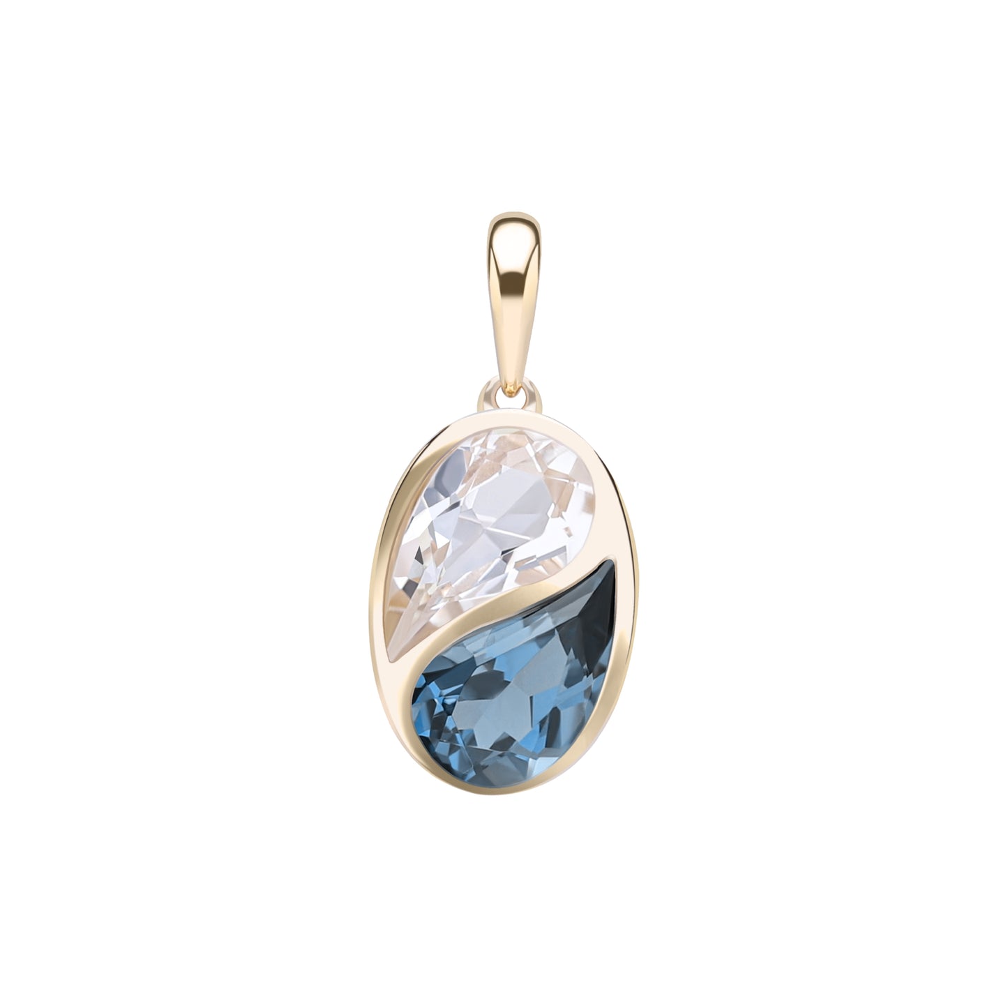 Puzzle: London Blue and White Topaz Special Cut Bezel Set Pendant in 18K Yellow Gold