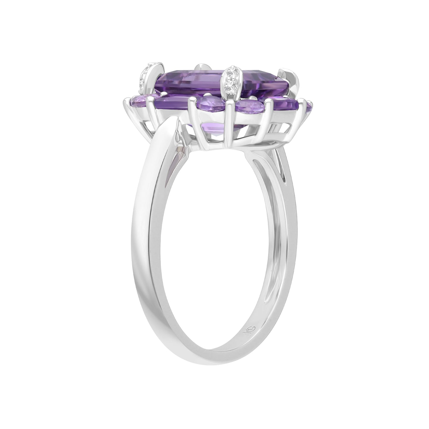 Novalty: Amethyst Octagon Cut Statement Ring with White Topaz Accents in 18K White Gold