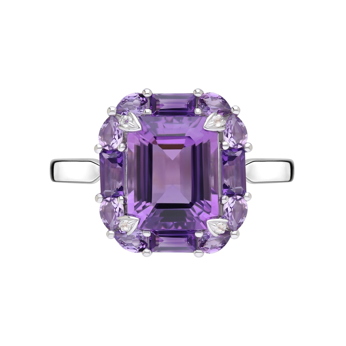 Novalty: Amethyst Octagon Cut Statement Ring with White Topaz Accents in 18K White Gold