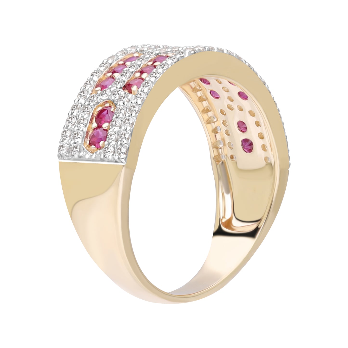 Novalty: Ruby Round Cut and White Topaz Band Ring in 18K Yellow Gold