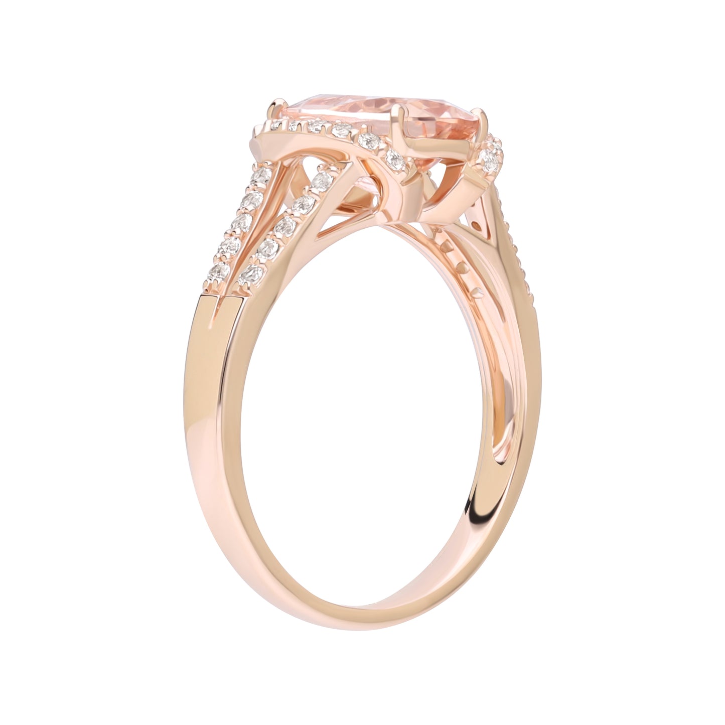 Novalty: Morganite Oval Cut 4-Prong Statement Ring with White Topaz Shoulders in 18K Rose Gold