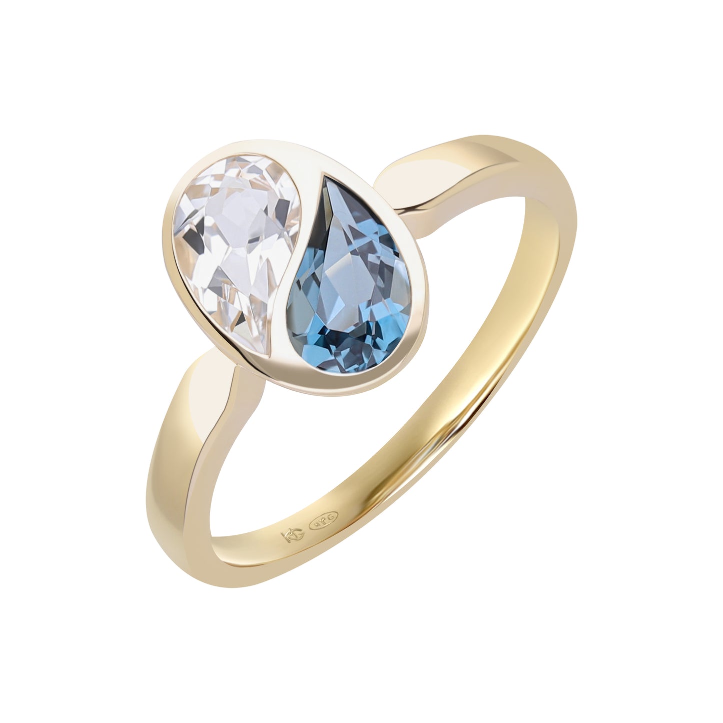 Puzzle: London Blue and White Topaz Special Cut Bezel Set Ring in 18K Yellow Gold