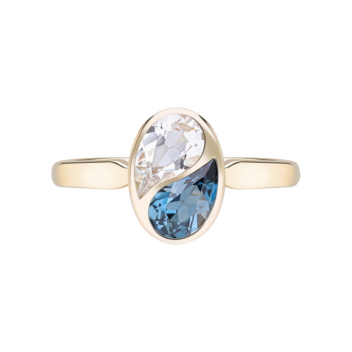 Puzzle: London Blue and White Topaz Special Cut Bezel Set Ring in 18K Yellow Gold