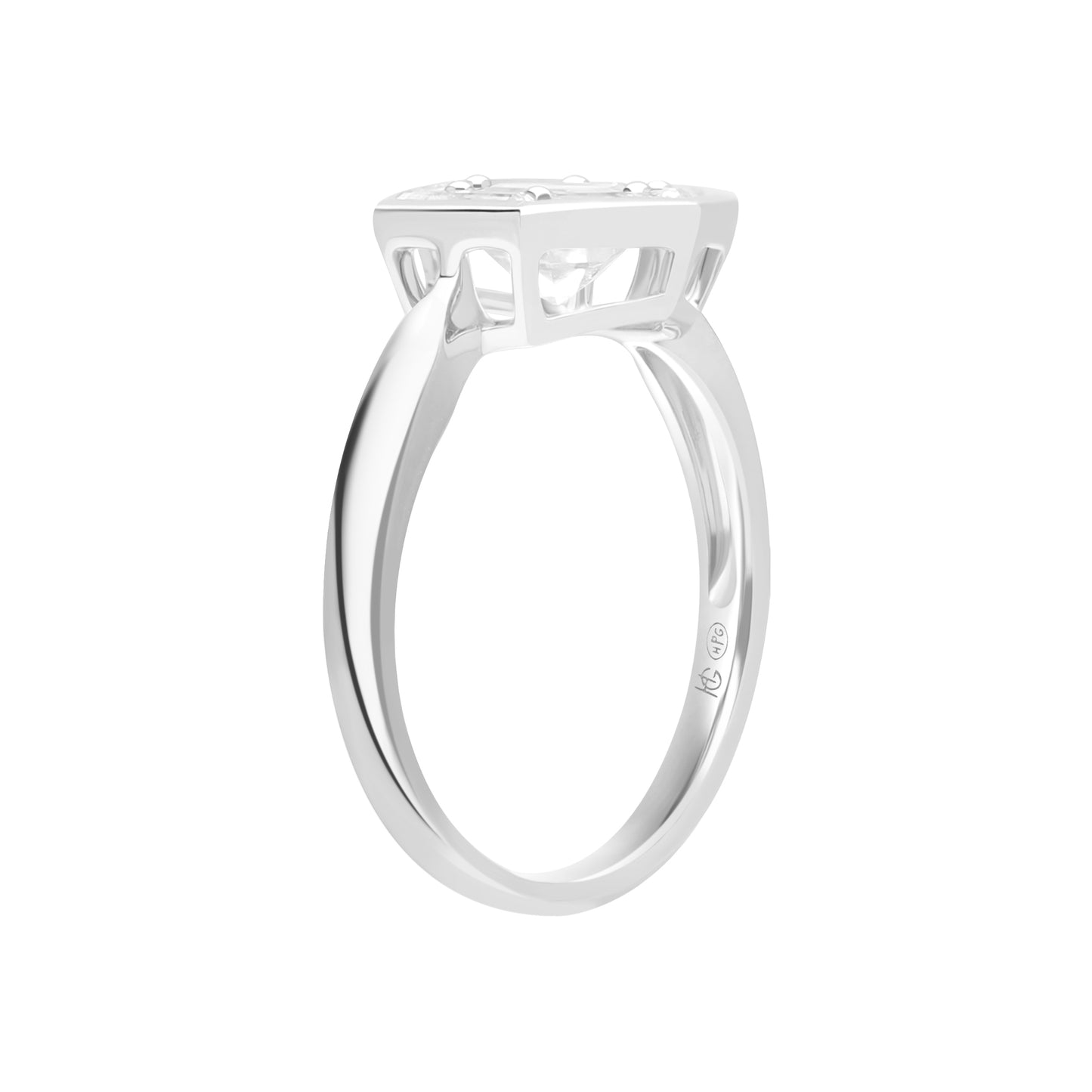 Puzzle: White Topaz Hexagon Cut 6-Prong and Bezel Set Statement Ring in 18K White Gold