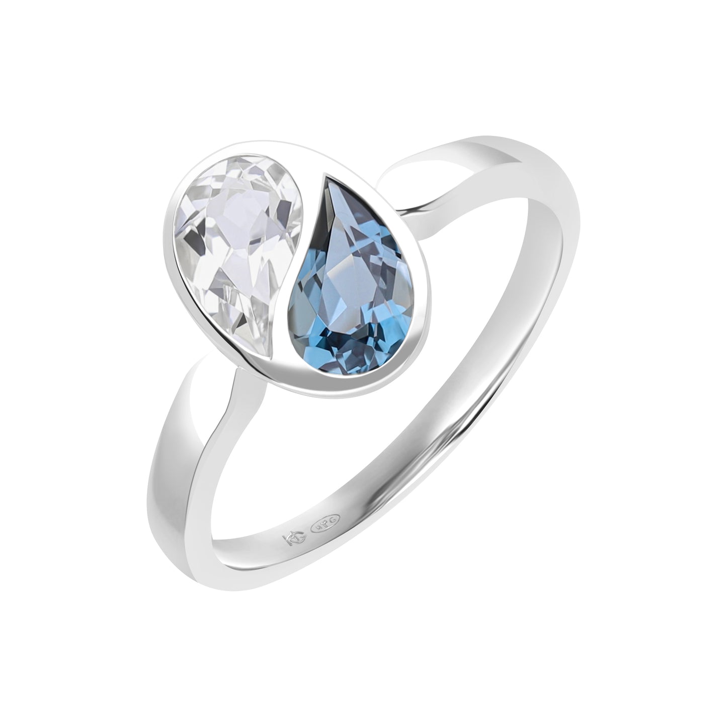 Puzzle: London Blue and White Topaz Special Cut Bezel Set Ring in 18K White Gold