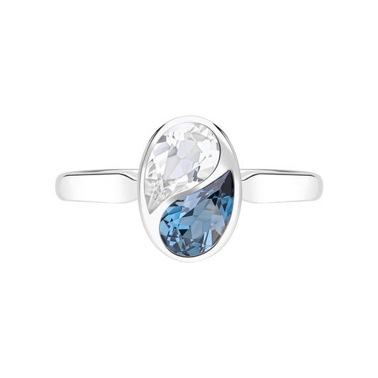Puzzle: London Blue and White Topaz Special Cut Bezel Set Ring in 18K White Gold