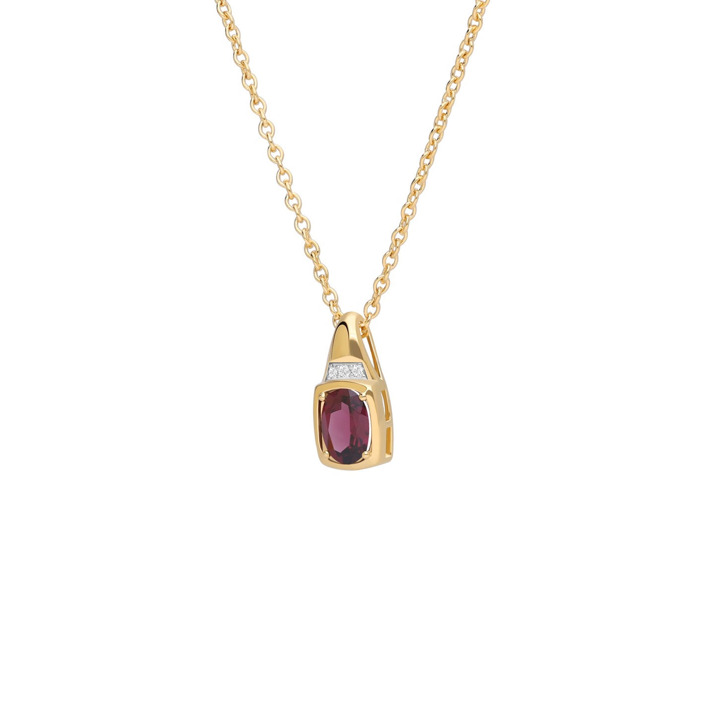 Le Petite Folie: Rhodolite Garnet Oval Cut 4-Prong with White Topaz Accent Pendant Necklace in Gold Plated 925 Sterling Silver