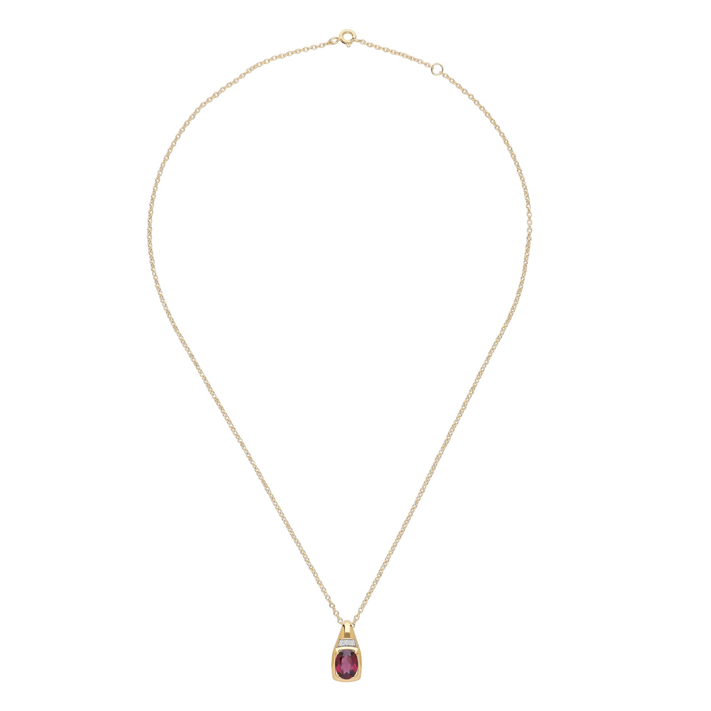 Le Petite Folie: Rhodolite Garnet Oval Cut 4-Prong with White Topaz Accent Pendant Necklace in Gold Plated 925 Sterling Silver