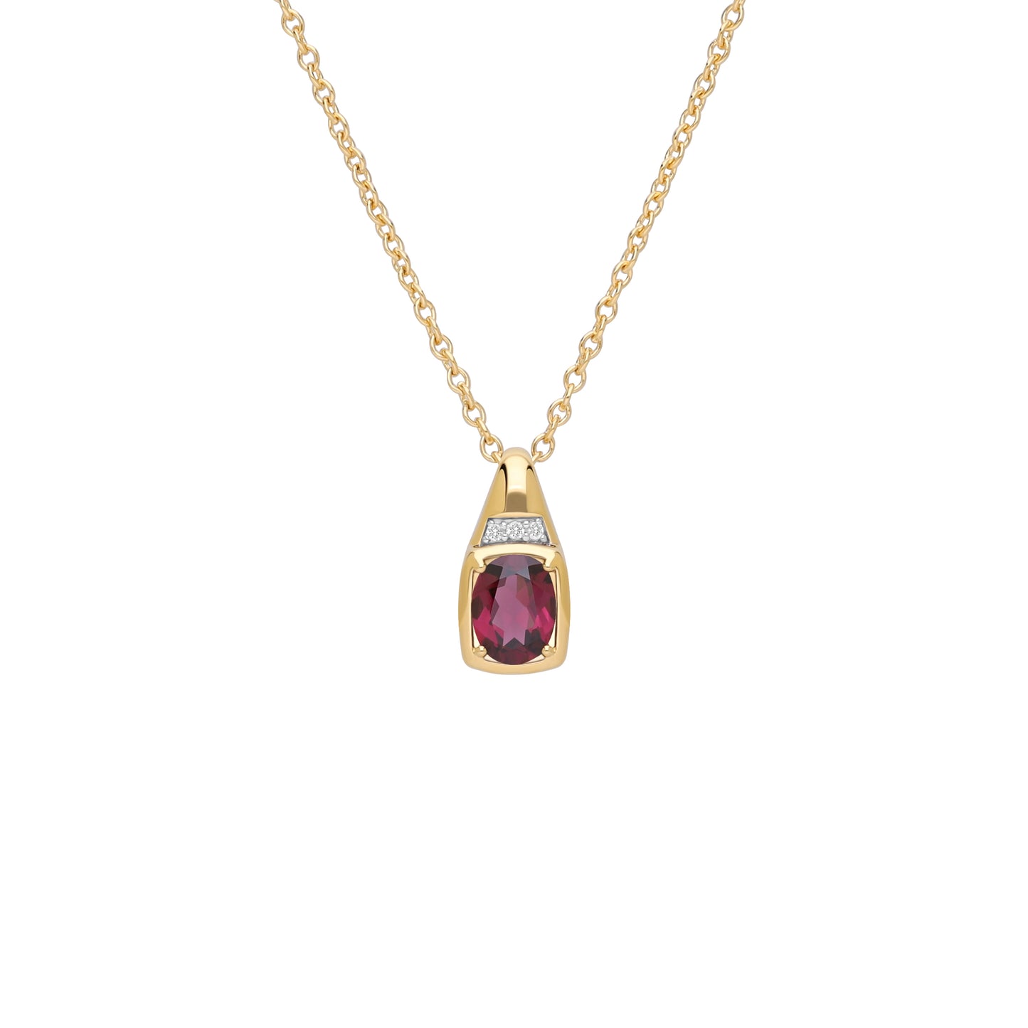Le Petite Folie: Rhodolite Garnet Oval Cut 4-Prong with White Topaz Accent Pendant Necklace in Gold Plated 925 Sterling Silver