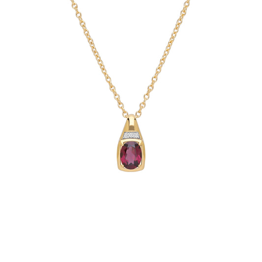 Le Petite Folie: Rhodolite Garnet Oval Cut 4-Prong with White Topaz Accent Pendant Necklace in Gold Plated 925 Sterling Silver