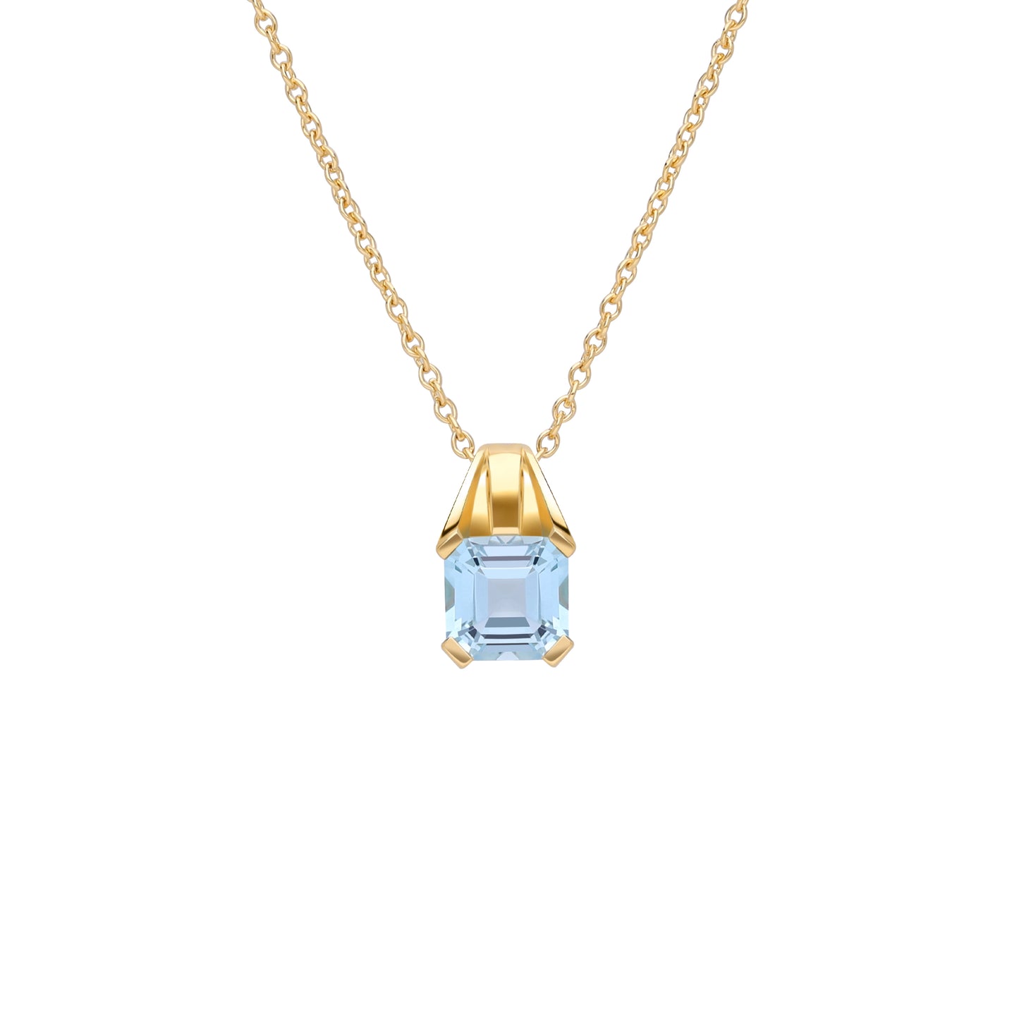 Le Petite Folie: Light Blue Topaz Princess Cut Tension Set Pendant Necklace in Gold Plated 925 Sterling Silver