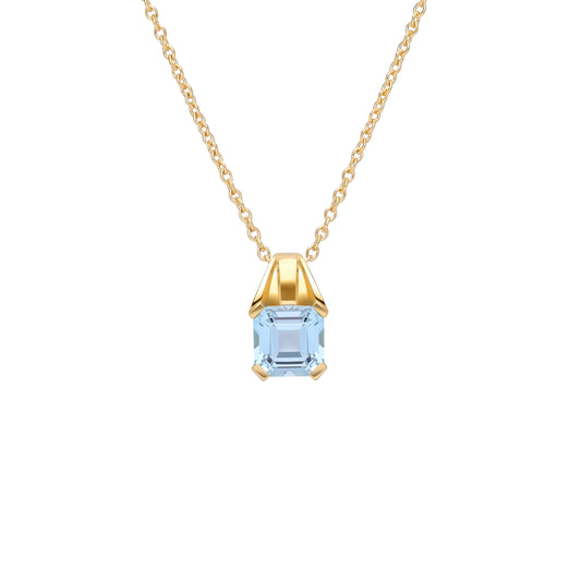 Le Petite Folie: Light Blue Topaz Princess Cut Tension Set Pendant Necklace in Gold Plated 925 Sterling Silver