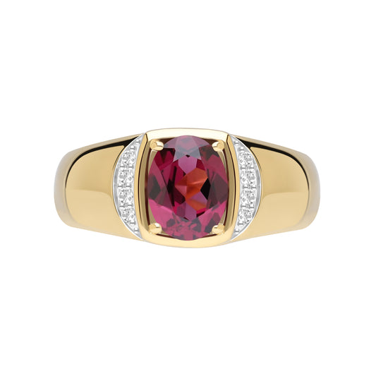 Le Petite Folie: Rhodolite Garnet Oval Cut 4-Prong with White Topaz Accent Band Ring in Gold Plated 925 Sterling Silver