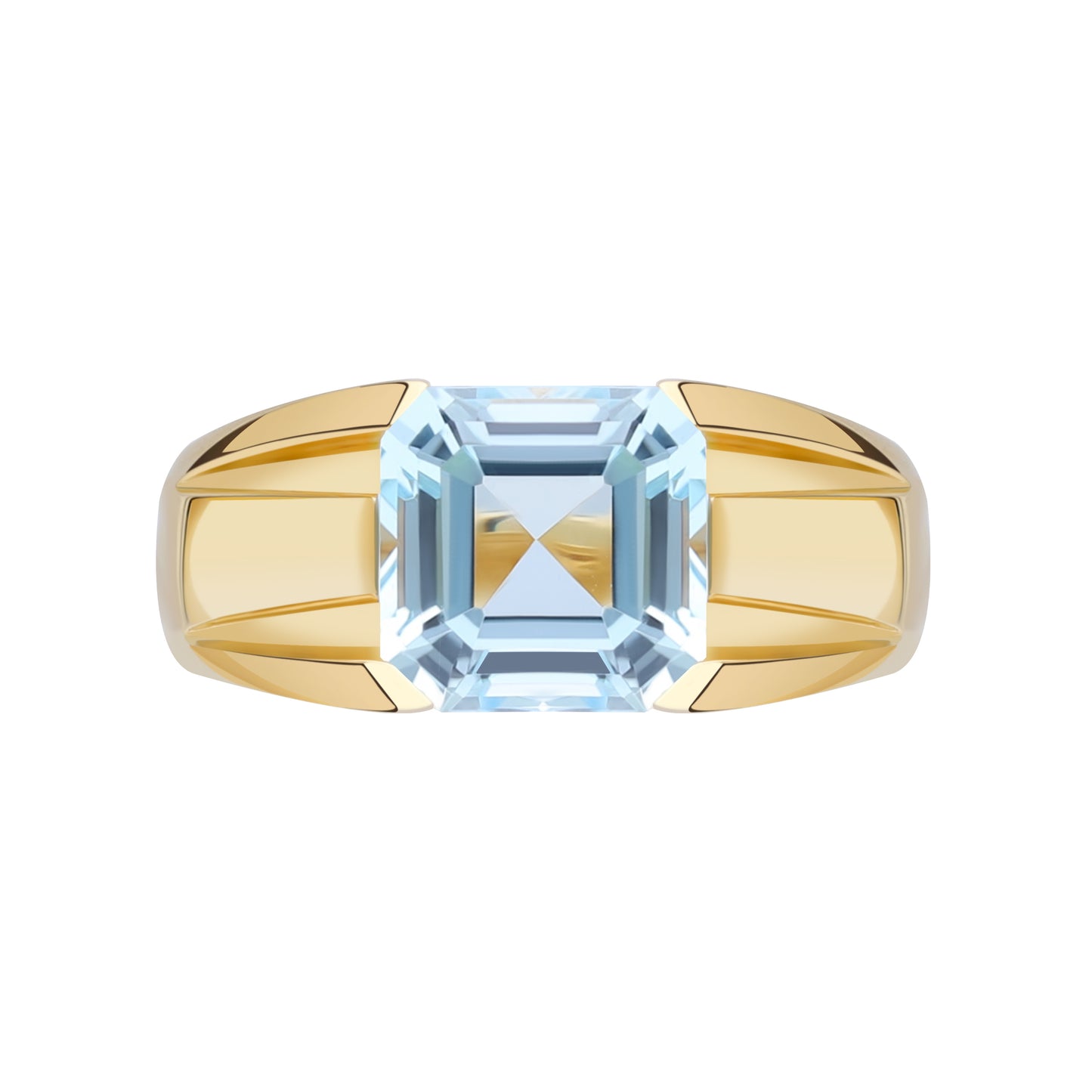 Le Petite Folie: Light Blue Topaz Princess Cut Tension Set Band Ring in Gold Plated 925 Sterling Silver