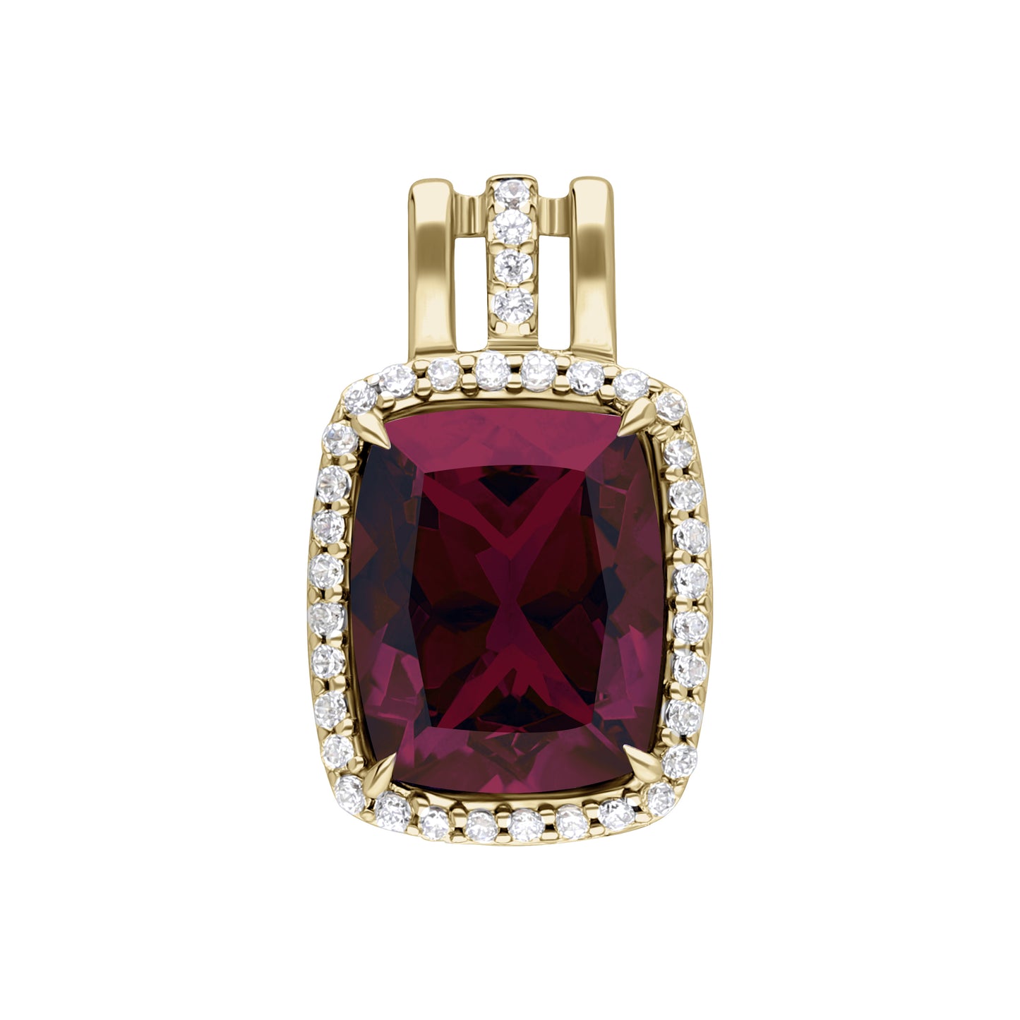 Les Intemporelles : Cushion Cut & Diamond Halo Triple Split Shank Pendent