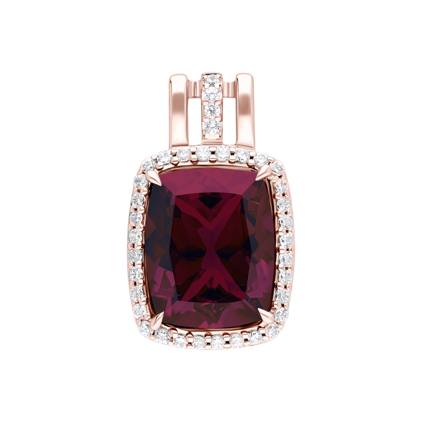 Les Intemporelles : Cushion Cut & Diamond Halo Triple Split Shank Pendent