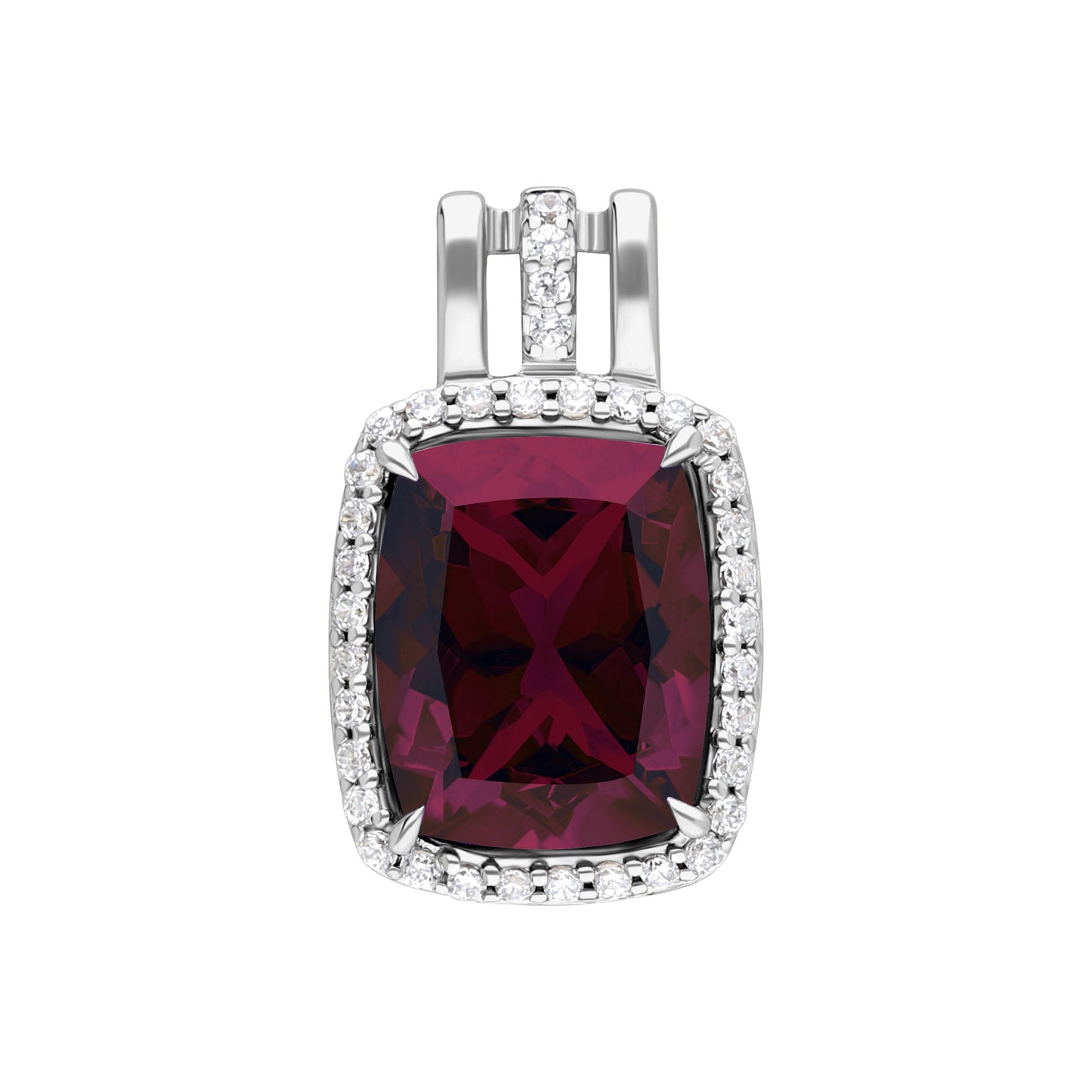 Les Intemporelles : Cushion Cut & Diamond Halo Triple Split Shank Pendent